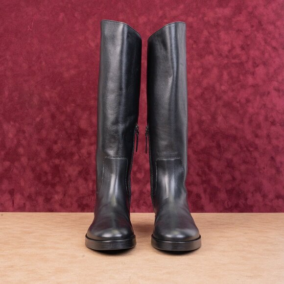 Tory Burch Women The Riding Black Leather Luxe T Logo Fashion Knee Boots sz 7.5 - Picture 3 of 10